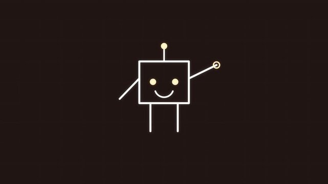 Minimalist line art robot waving hand animation