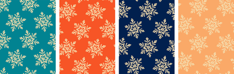 christmas snowflake seamless pattern set vintage winter background in boho retro style for aesthetic posters and cards © pani_Nadichka