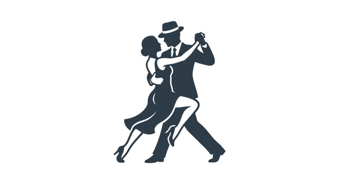 Black silhouette of couple dancing Argentinian tango.