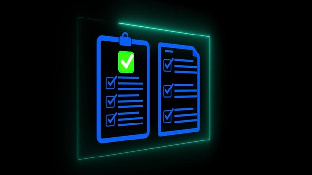 Neon blue glowing checking audit documents, focusing on financial audit, regulatory compliance, and internal audit strategies for accurate business management.