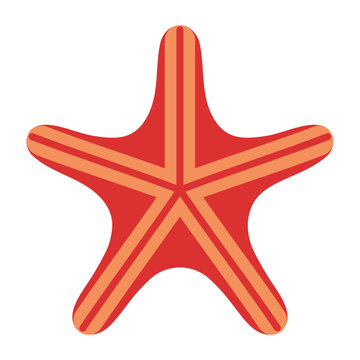 Red striped vector starfish icon with bold decorative lines, isolated on white background. Simple flat sea life illustration for scrapbooking, beach, ocean, tropical, summer, kids design. Hand drawn.
