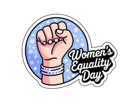 Womens equality day sticker with raised fist illustration
