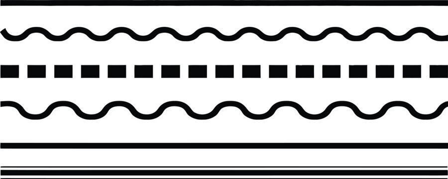 Abstract pattern of horizontal lines including wavy curves, a dashed line, and straight solid lines on a white background