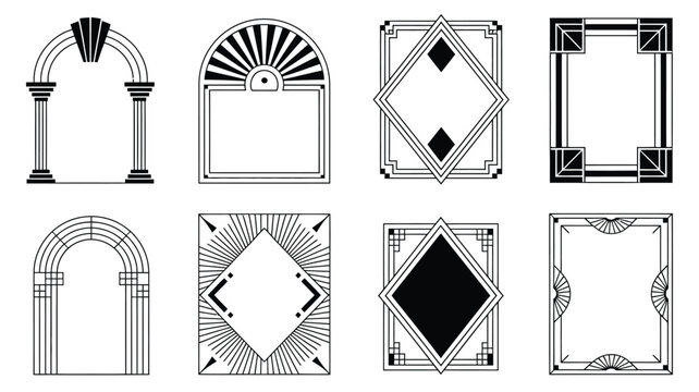 Collection of sophisticated art deco decorative borders and frames with classic geometric patterns for invitations posters and luxury branding