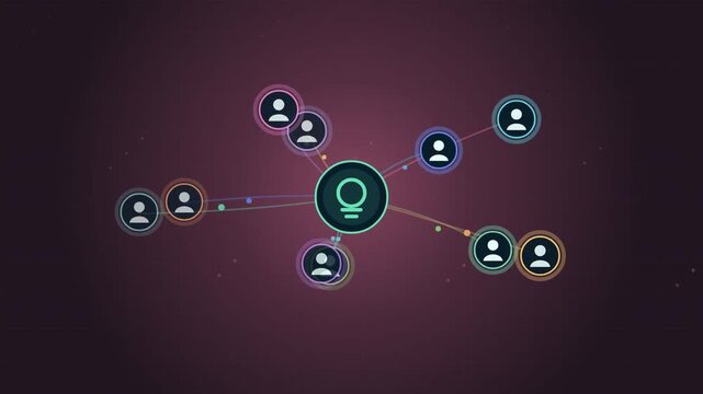 Digital network of people connecting to a central idea icon