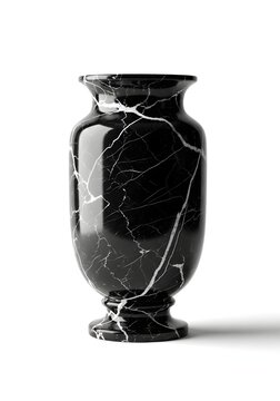 Elegant black marble vase with white veins on a black marble background decorative still life