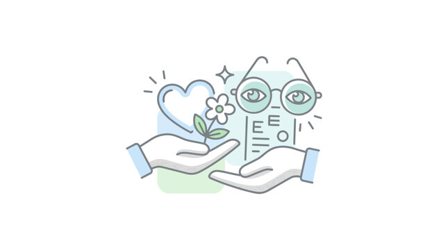 Corporate of Hands Holding a Sprouting Plant Heart Glasses with Equations and Thought Bubbles in Soft Pastel Colors
