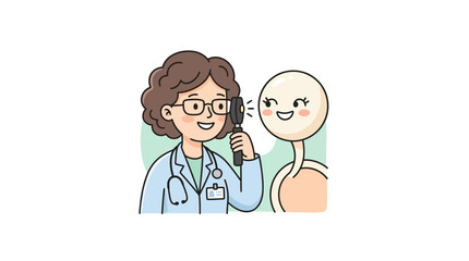 Fototapeta premium Creative of Friendly Doctor Examining Patient with Otoscope in Bright Cheerful Style with high quality professional line art symbols for modern creative design and digital branding projects