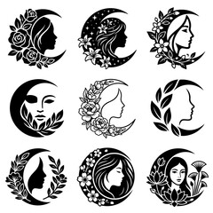 Obraz premium Black and white moon woman faces.
