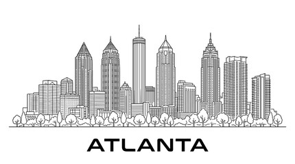 Obraz premium Atlanta Financial District Skyline in Clean Linear Black Gray Vector Illustration