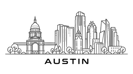 Obraz premium Austin Capitol and Modern Skyline Outline in Minimal Black Gray Vector Illustration