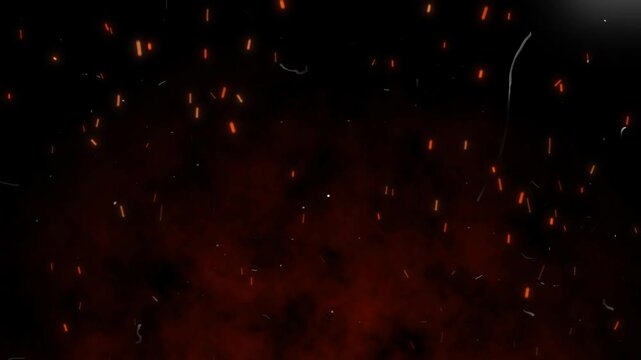Embers drift slowly through a deep red and black void creating a sense of intense heat.