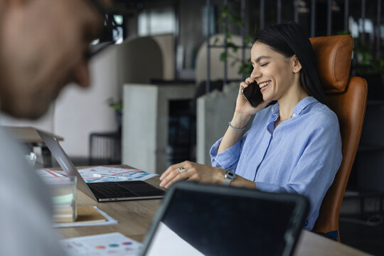 Business coworker collaborate. Co-working space. Co-working environment with people working. Colleague work in modern business office with team vibe. Woman in corporate. Successful business
