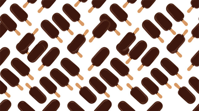 Chocolate Ice Cream Bars Seamless Pattern Vector Background with Glazed Popsicles on Wooden Sticks for Summer Food Wrapping Paper and Fabric Textile Design