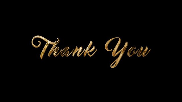 Elegant golden 'Thank You' text in a beautiful script on a plain black background, conveying gratitude and appreciation.