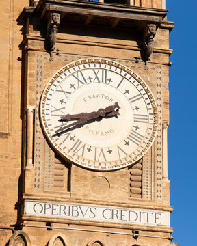 Clock tower of Palermo Cathedral, located in Sicily, Italy.
