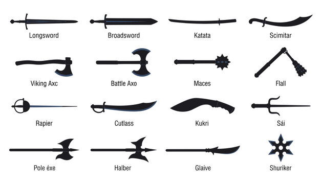 Knife Tactical Combat with Various Medieval and Fantasy Weapons. Featuring Weapon, Sword, Battle Axe with Halberd and Pole Axe