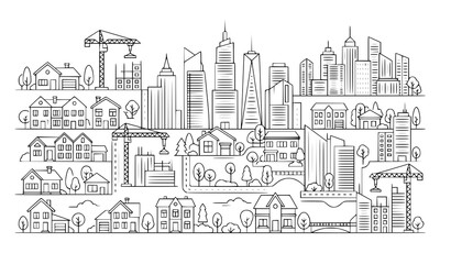 Fototapeta premium City skyline illustration with construction and residential areas