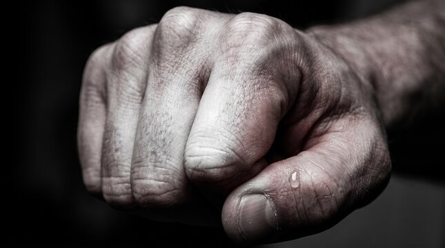 detailed Macro photo of human hand clenched knuckles white showing abstract micro structural details and textures with professional studio lighting