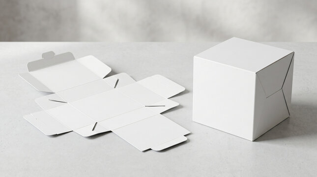 White Blank Paper Packaging Box with Shadow 3D Open Cardboard Cube Container Template for Product Package Design Illustration