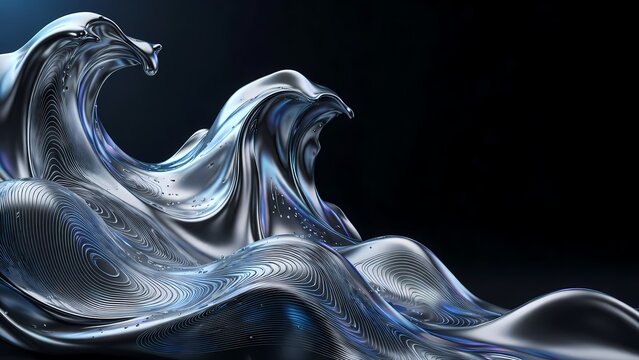 Ocean Tech Liquid Metal Parametric Wave with Blue Iridescent Chrome and Negative Space