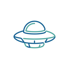 Fototapeta premium Blue gradient line art UFO spaceship icon