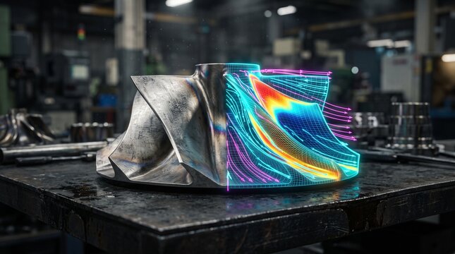 Turbine Impeller Digital Twin CFD Simulation Fluid Dynamics Smart Manufacturing Concept