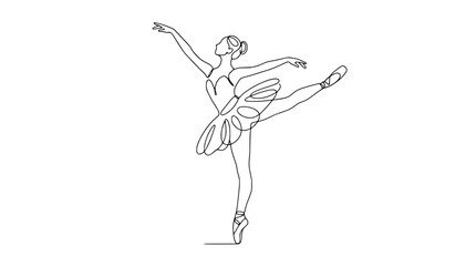 Elegant ballerina performing arabesque pose in continuous line drawing style © illustration 