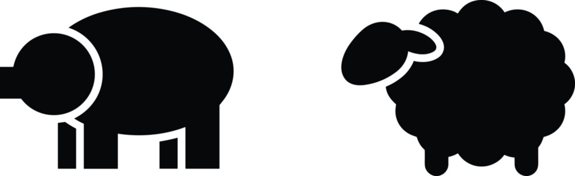 Livestock animal farming icons isolated on white background black silhouette collection for agriculture and rural animal husbandry concepts