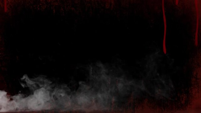 Smoke swirls rise against a dark background with deep red lighting accents along the top and side edges.