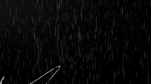Rain streaks fall continuously across a stark black background to create a somber and minimalist visual pattern.