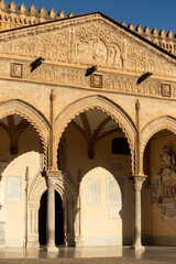 Portal and columns of the main entrance of Palermo Cathedral, located in Sicily, Italy. © Leckerstudio