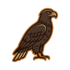 Fototapeta premium Brown hawk or eagle standing profile view animal illustration.