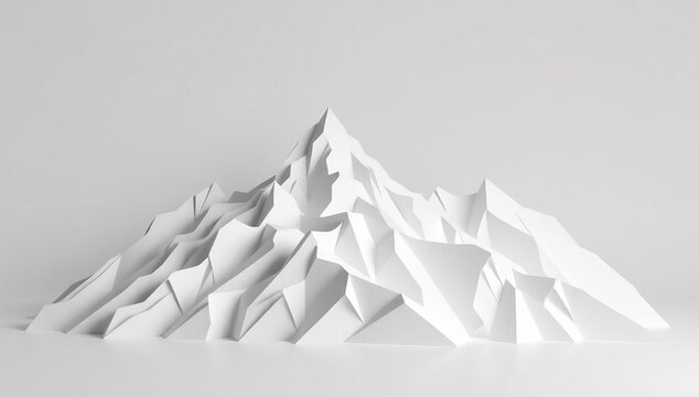 Minimalist white papercraft mountain range sculpture