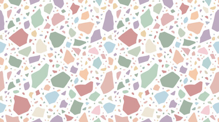 Obraz premium Seamless Terrazzo Pattern with Colorful Pastel Irregular Stone Fragments on White Background for Modern Interior Design