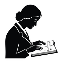 Woman reading a book closely.