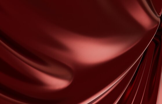 Elegant and luxurious red fabric background with soft folds and glossy reflections.