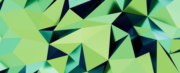 Dynamic abstract geometric low poly background with shifting green hues and shadows © vegefox.com