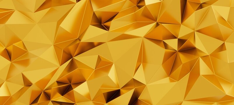 Golden abstract geometric background with shimmering faceted surfaces