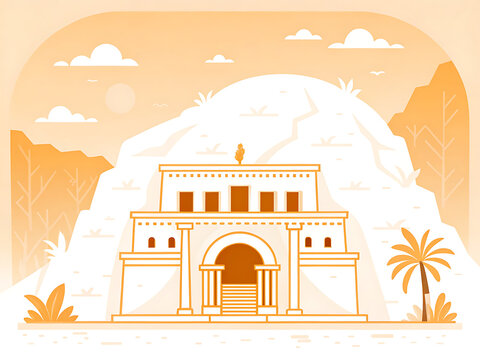 Modern minimal vector illustration of the Ajanta Caves, isolated on white background