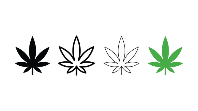 Four different style cannabis leaf icons in a row on white background