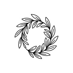 Fototapeta premium Circular laurel wreath line art icon on white background.