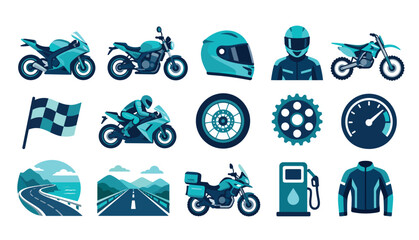 Motorcycle Racing Icon Set. © mbg.studio