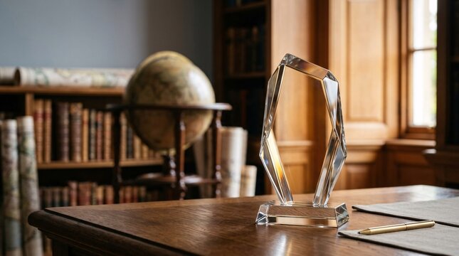 Minimalist glass trophy with subtle golden inner reflections