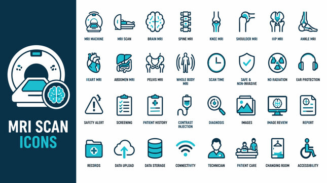 MRI Scan Icons Set Medical Imaging Symbols.