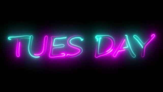 tuesday word written with black background. Week series -TUESDAY and retro lettering icon 4K video animation.