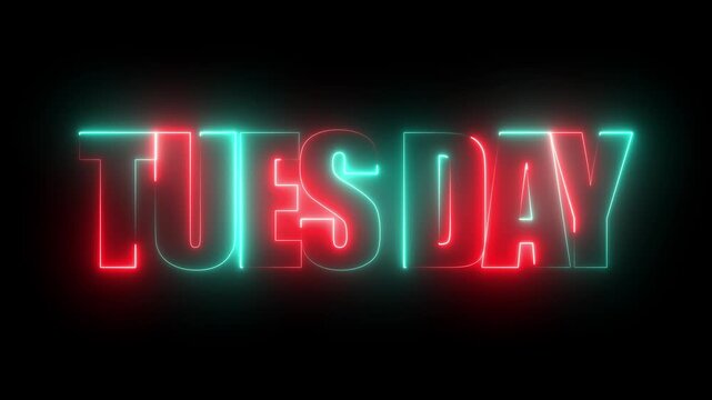 Vibrant neon sign reading taco tuesday in colorful letters on dark background with food and mexican and restaurant and advertising and promotion and weekday and meal 4K video animation.