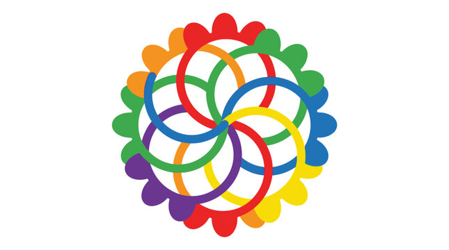 Vibrant interlocking circles in rainbow colors.