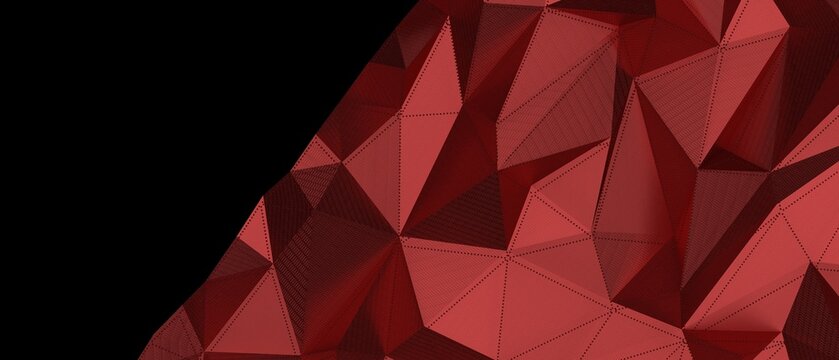 Geometric abstract red polygonal surface with sharp edges and black background