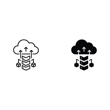 Cloud computing and data storage icon set with database and server symbols